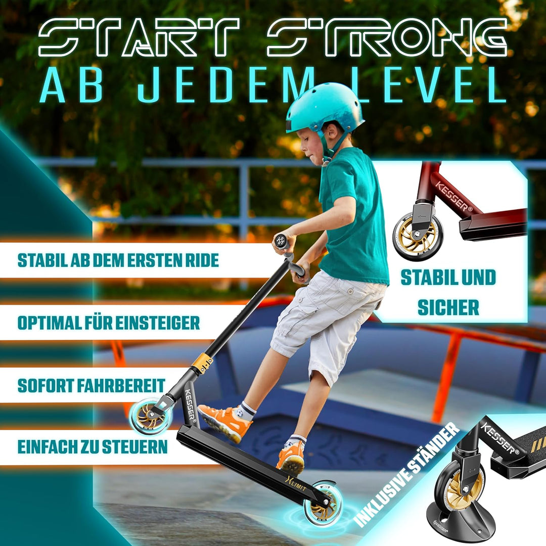 KESSER® Stunt Scooter X-Limit-Pro 360° Lenkung Funscooter Stuntscooter mit Ständer ABEC 9 Kugellager