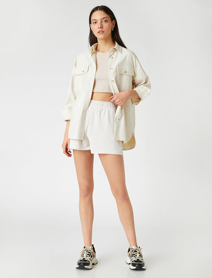 Koton Damen Elastic Waist Pocket Shorts M Stone (080), M Stone (080)