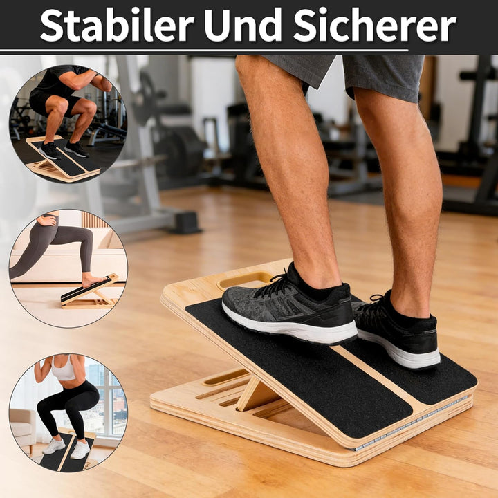 Schrägbrett aus Holz, Slant Board mit 5 Winkeln, Verstellbarer Wadendehner Wadenstrecker mit Tragegr