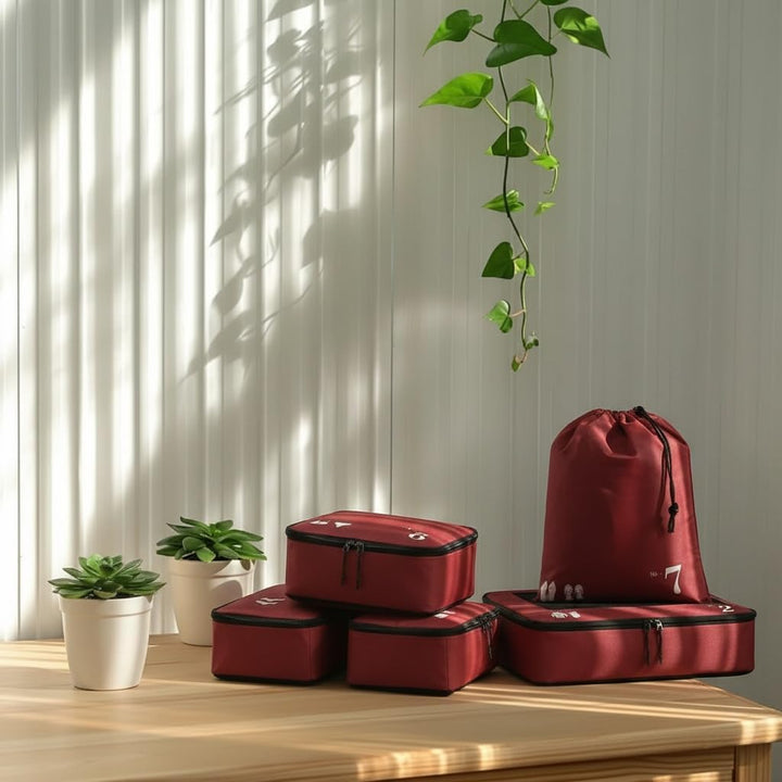 ECOHUB Packwürfel für Koffer, 7 Stück, Reise-Organizer, Verpackungstaschen, recyceltes PET, umweltfr
