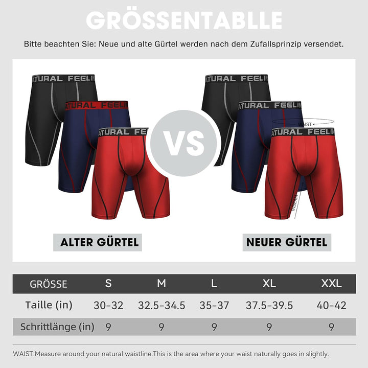 Natural Feelings Langes Bein Sport Boxershorts Herren 3/4er Pack Elastisch 9 Zoll Unterhosen Männer