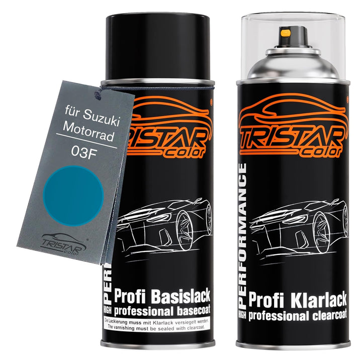 TRISTARcolor Motorradlack Spraydosen Set für Suzuki Motorrad 03F Blue Green Metallic Basislack Klarl