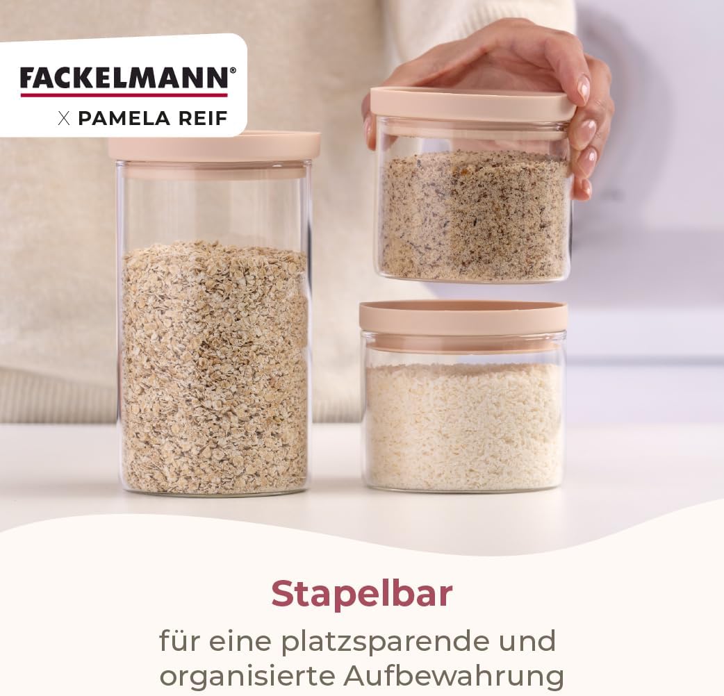 FACKELMANN x Pamela Reif Vorratsbehälter aus Glas mit Silikondichtung – 4 Stück in pastell-beige, 50