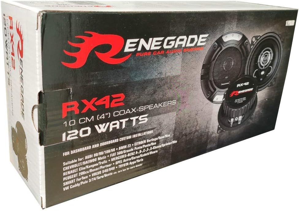 2 RENEGADE RX42 2 Wege koaxial Lautsprecher 4" 10,00 cm 100 mm 60 watt rms 120 watt max impedanz 4 o