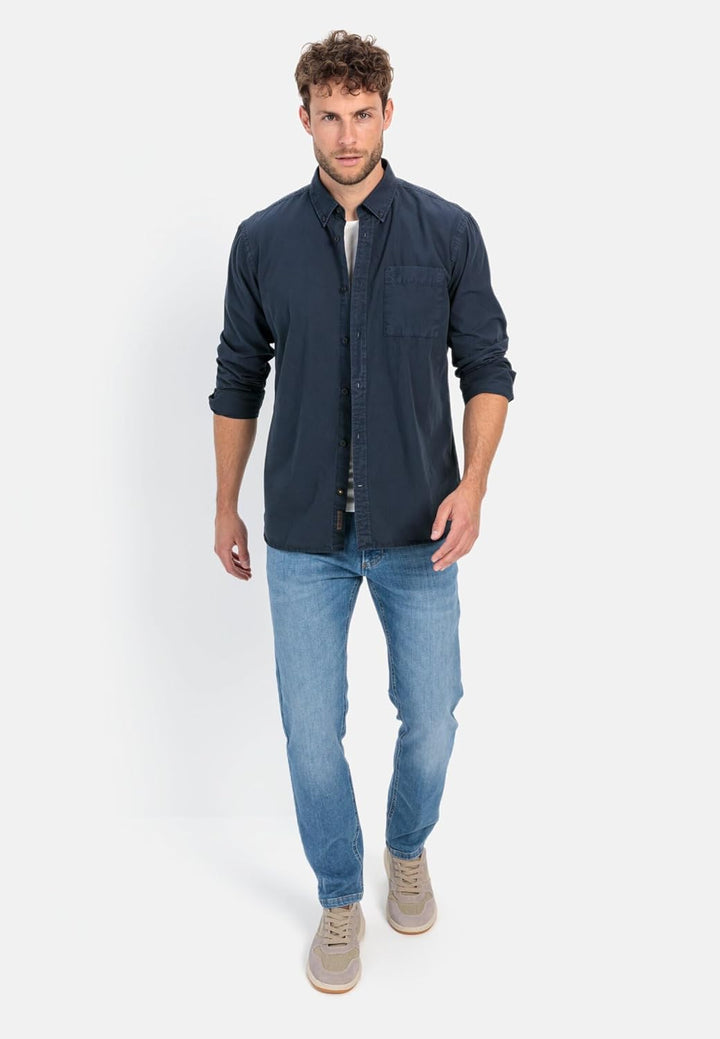 camel active Herren Langarmhemd aus Baumwolle S Dunkelblau, S Dunkelblau