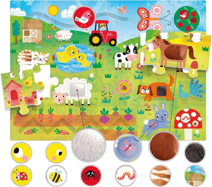 Headu 8.05959E+12 Italy Taktile Puzzle Montessori, Mehrfarbig Tactile Puzzle Montessori Farm, Tactil