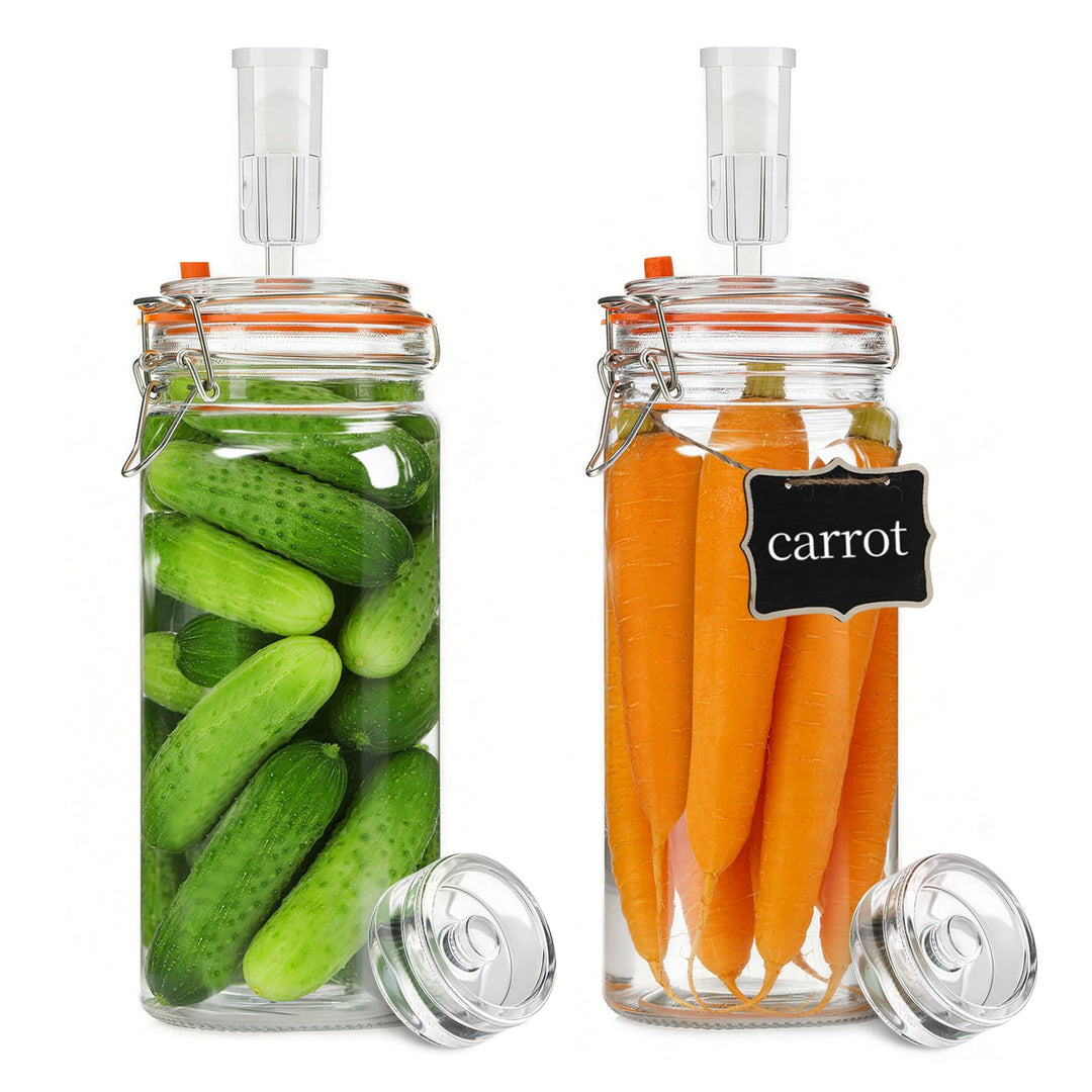 2 Stück Fermentierglas,1300ml Fermentationsglas mit Deckel, Einmachglas mit Gärventi &amp; Gewicht, Ferm