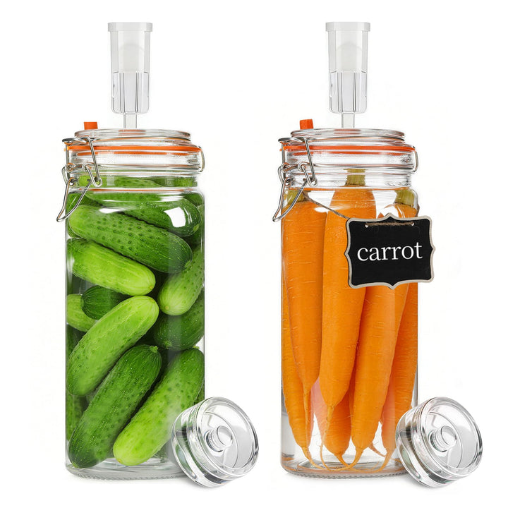 2 Stück Fermentierglas,1300ml Fermentationsglas mit Deckel, Einmachglas mit Gärventi &amp; Gewicht, Ferm