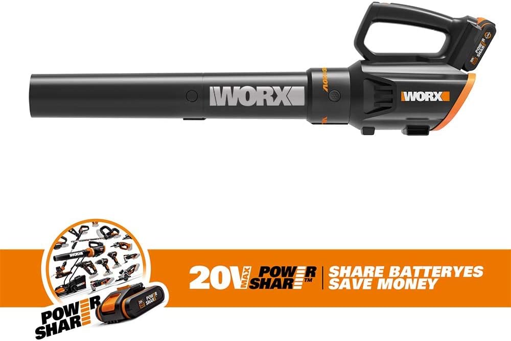 WORX 18V(20V MAX) Akku Laubbläser WG547E, 1 x 2,0Ah Akku, PowerShare, 2-Fach Geschwindigkeit, Turbin