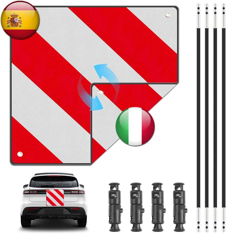 2 in1 Aluminium Warning Sign for Italy/Spain, 50X50cm Warning Sign Italy and Spain with 4 Tie Down S