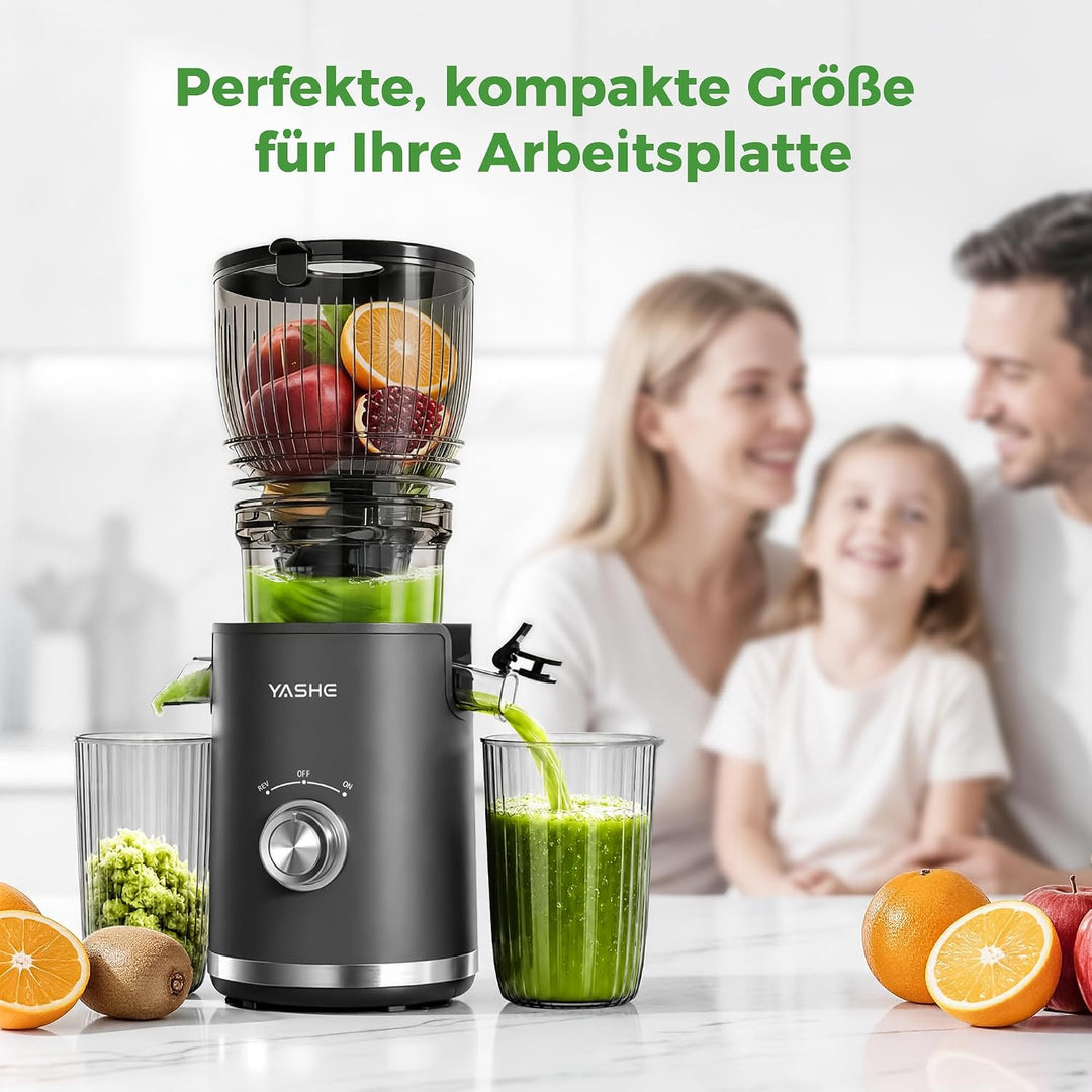 YASHE Entsafter, 300W Slow Juicer mit 148 mm Extra Grossem Einfüllschacht für ganze Früchte &amp; Gemüse