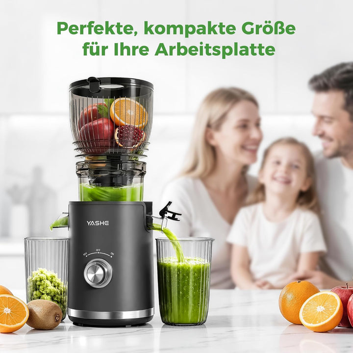 YASHE Entsafter, 300W Slow Juicer mit 148 mm Extra Grossem Einfüllschacht für ganze Früchte &amp; Gemüse