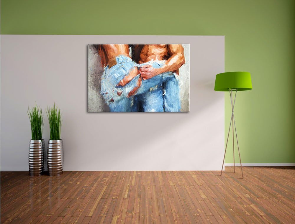 Pixxprint Sexy Pärchen in Jeans als Leinwandbild/Grösse: 100x70 cm/Wandbild/Kunstdruck/fertig bespan