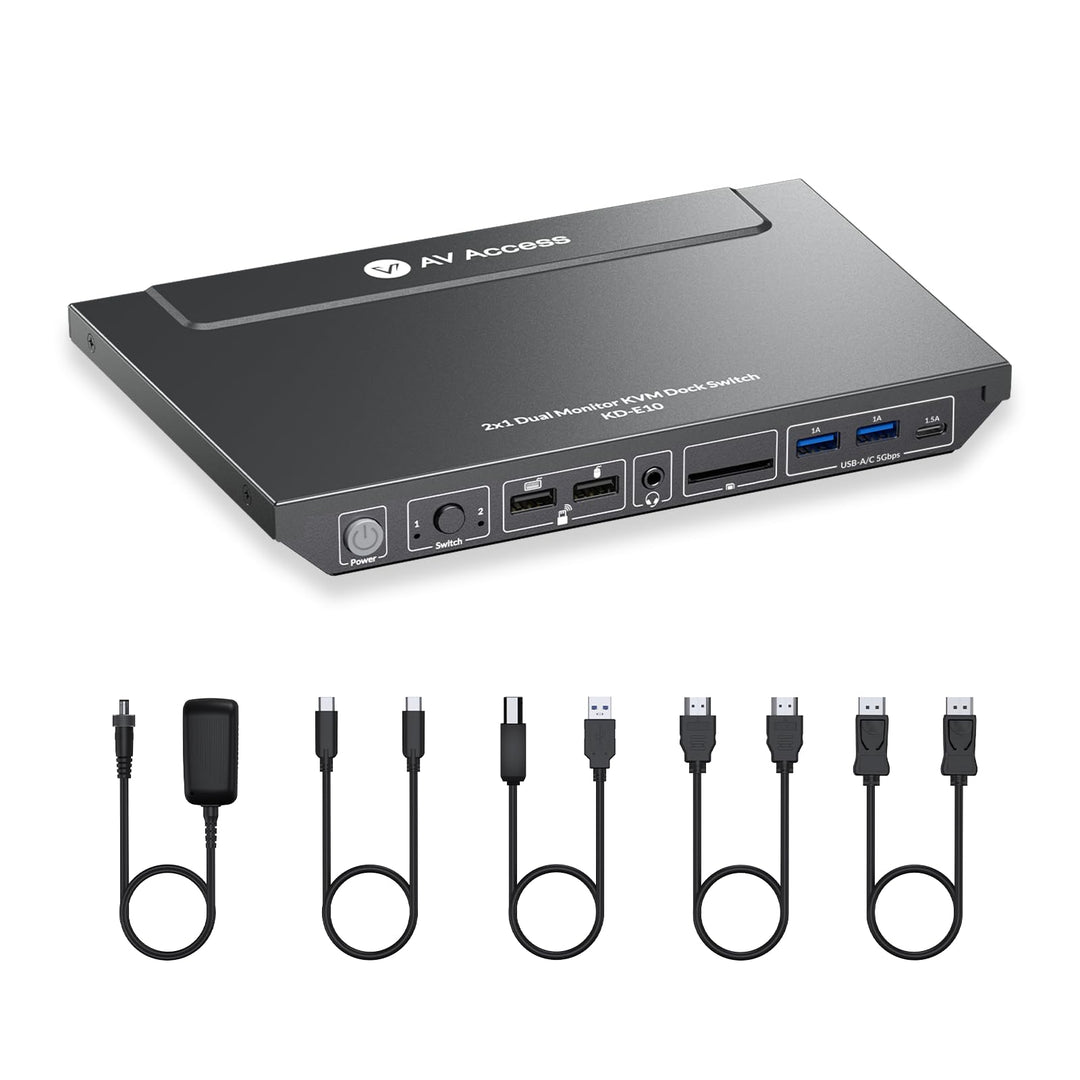 AV Access Dockingstation mit KVM Switch für Laptop & Desktop, 100W Aufladung, 4K@60Hz Dual Monitor H