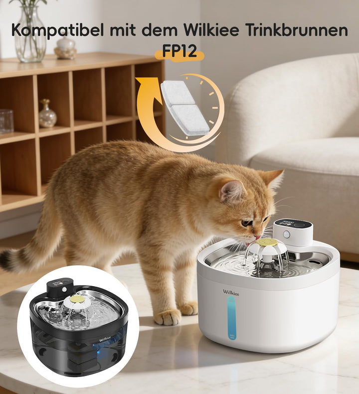 Katzenbrunnen kabellos, 2,8 L Trinkbrunnen für Katze mit 3 Filter (6er-Pack Ersatzfilter), 6er-pack