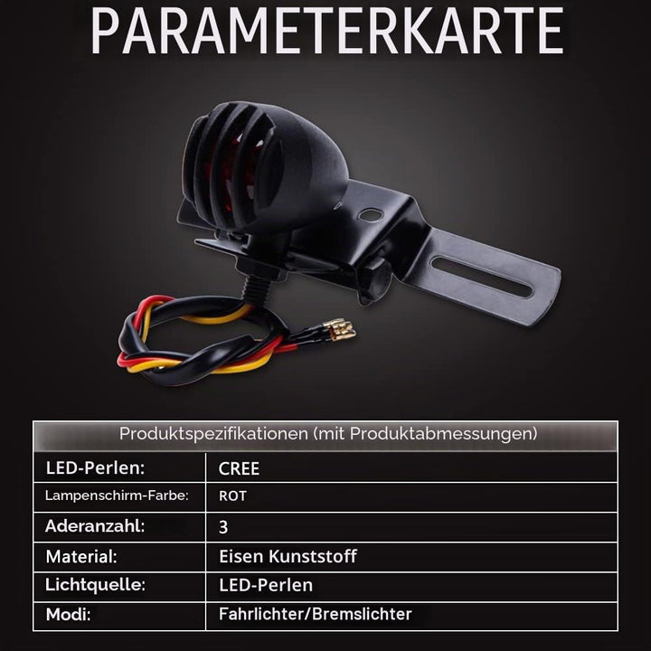 12V Motorrad Rücklicht Bremslicht Kennzeichnenleuchte mit Halter Bullet Steel Gehäuse Motorradlicht