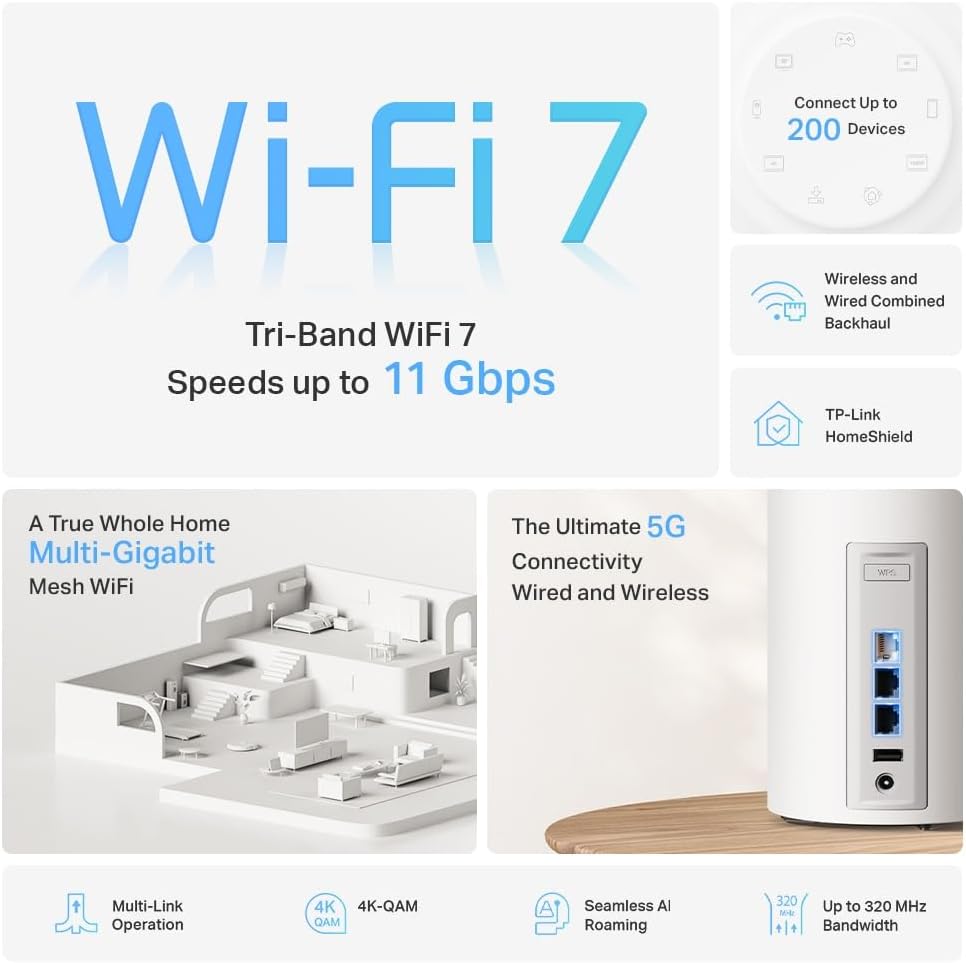 TP-Link Deco BE65 Pro Wi-Fi 7 Mesh WLAN Set(2er-Pack), Tri-Band BE9300 Router &amp; Repeater, 2 × 5G-Por