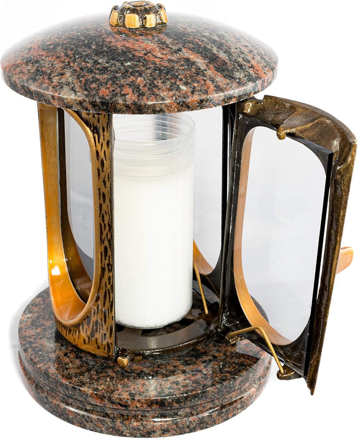 Stilvolle Grablaterne Elégant Granit Aurora India Höhe 23 cm/Ø 15 cm Grableuchte Grablicht Grablampe