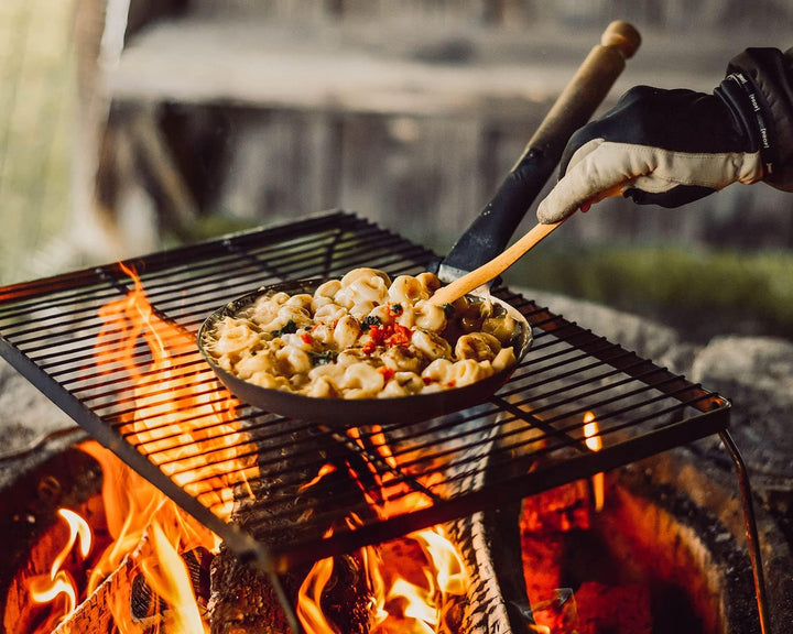 Stabilotherm Jägerpfanne mit Holz Klappgriff | zum Outdoor kochen & braten über offenem Feuer oder G