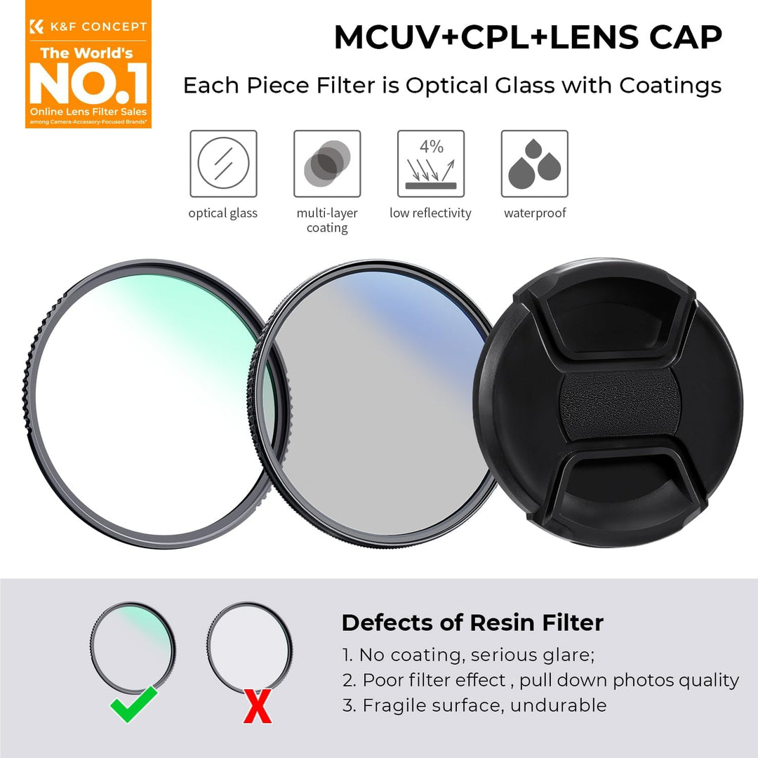 K&F Concept Nano K-Serie Filter Set 82mm UV Filter,Polfilter (CPL),Objektivdeckel& Aufbewahrungstasc