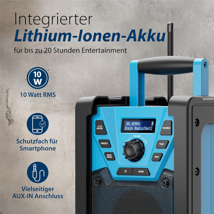 Blaupunkt BSR 300 Baustellenradio mit Akku – Tragbares Radio mit Bluetooth 5.3 robust (AUX-IN, 10 Wa