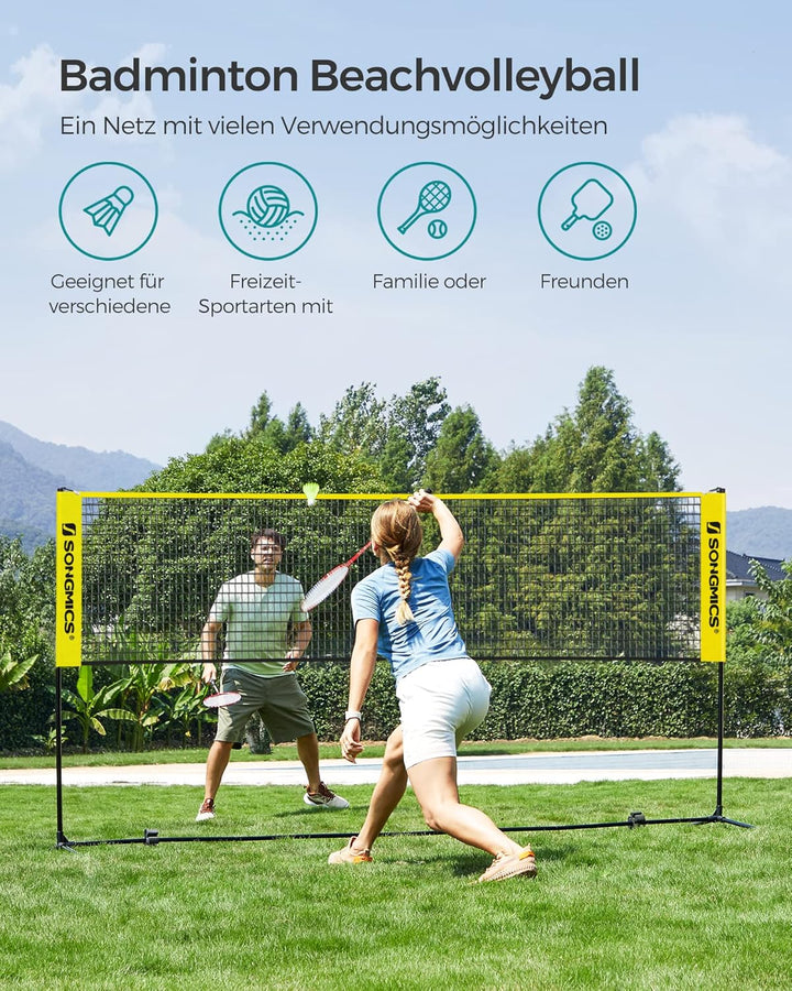 SONGMICS 300 cm/400 cm/500 cm Badmintonnetz, Volleyballnetz, höhenverstellbare Stangen, tragbares Se