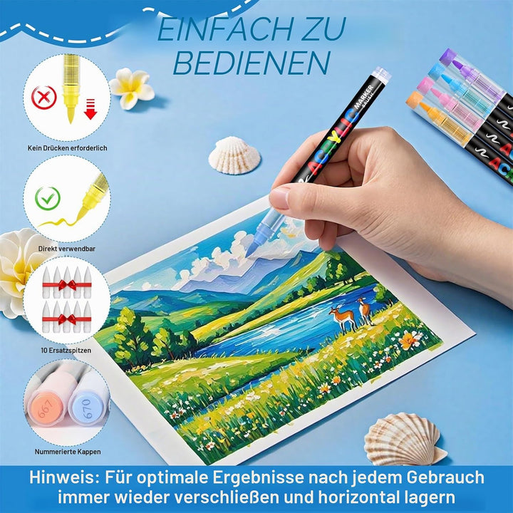 Guangna 240 Farben Acrylstifte Marker Set für Stoff, Leinwand, Glas, Holz und Papier, 240