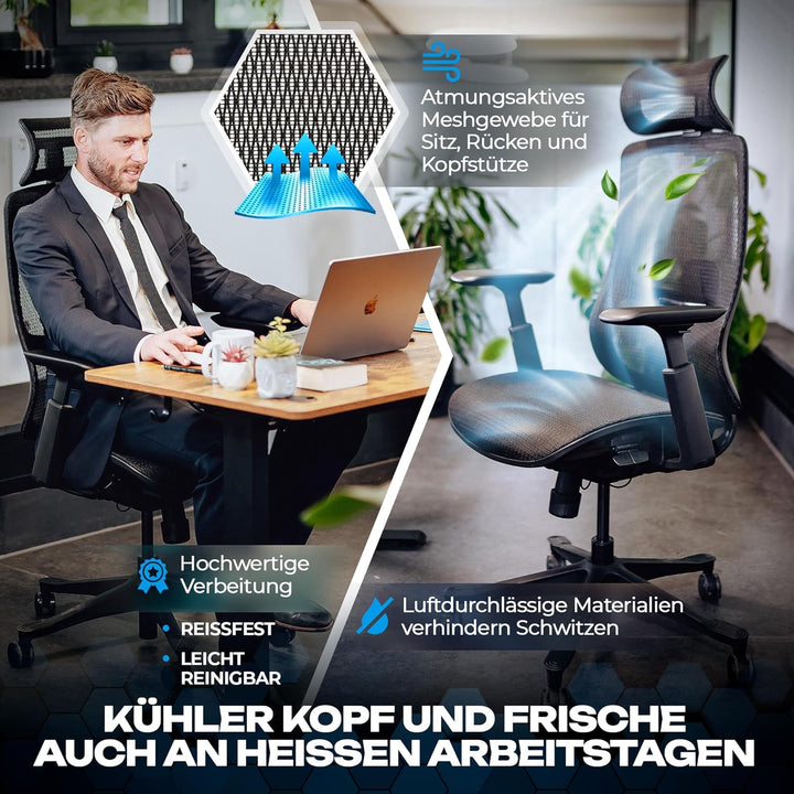 VALKENSTOL M5 Ergonomischer Bürostuhl [Höhenverstellbare Rückenlehne, Einstellbare Sitztiefe, Mesh-S