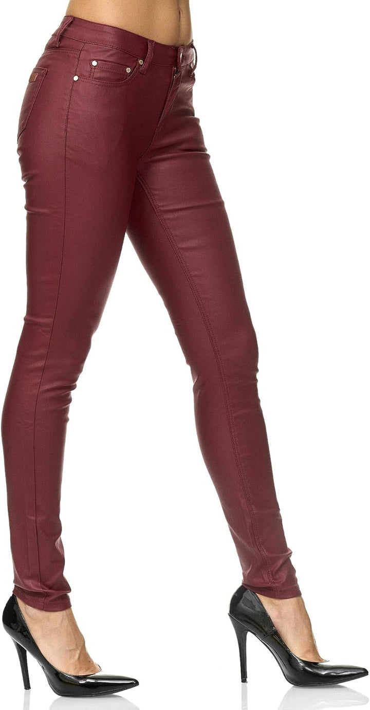 Elara Damen Hose Kunstleder Push Up Effekt Chunkyrayan 46 Slim Rot, 46 Slim Rot