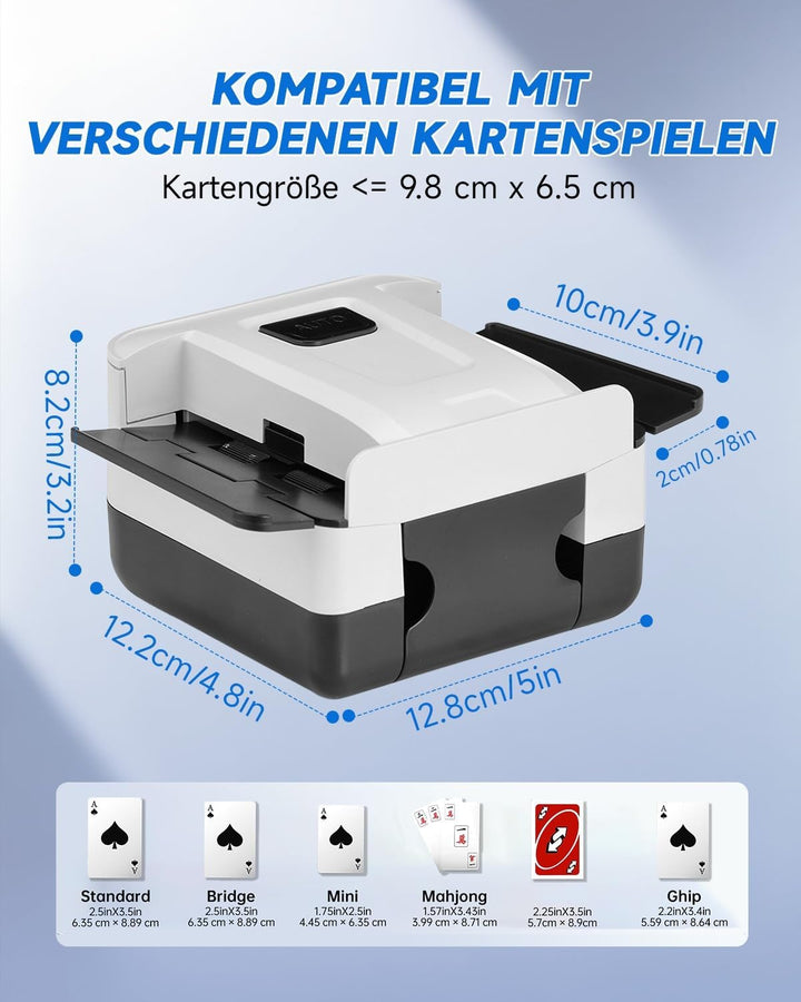 Kartenmischmaschine Elektrische mit 3000mAh Akku, Geräuscharmer Kartenmischer, Spielkartenablage, Mi