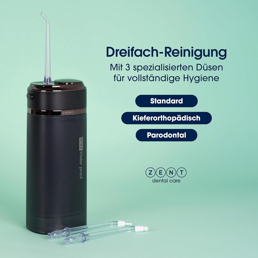 ZENT Stream+ Munddusche kabellos, Water flosser für Reise, Erweiterte 360°-Rotationstechnologie, 3 S