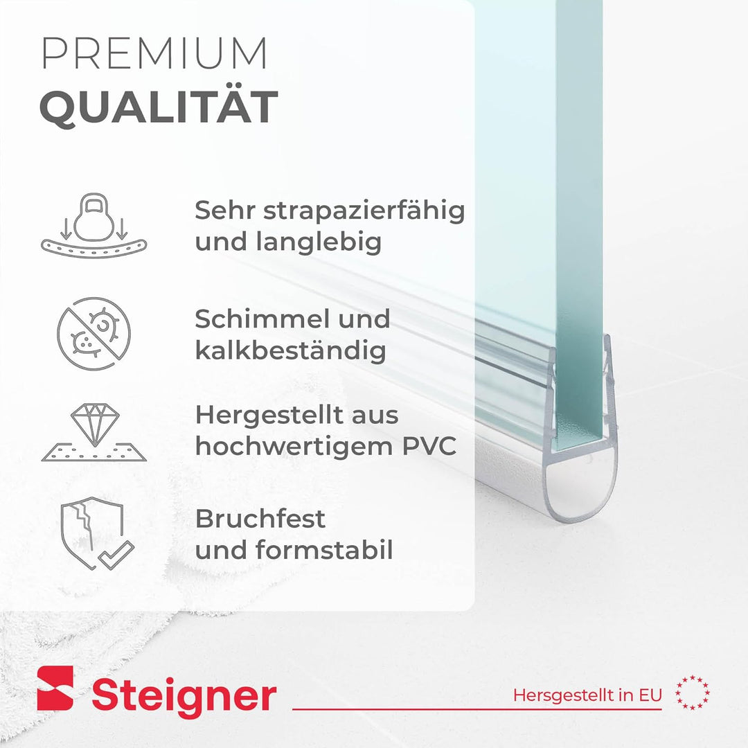 STEIGNER Duschdichtung, 60cm, Glasstärke 6/7/ 8 mm, Gerade PVC Ersatzdichtung für Dusche, UK07 UK07