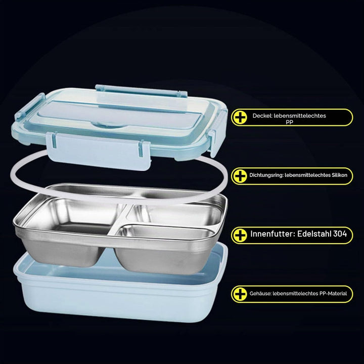 Tissting Edelstahl Lunchbox 4-Fach Tragbarer Lebensmittelbehälter mit Silikondichtung 1500ml für Stu