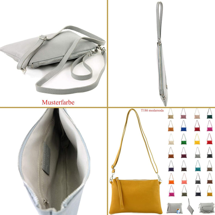 modamoda de - T186 - ital. Clutch Umhängetasche Leder Medium Bordeauxviolett, Bordeauxviolett