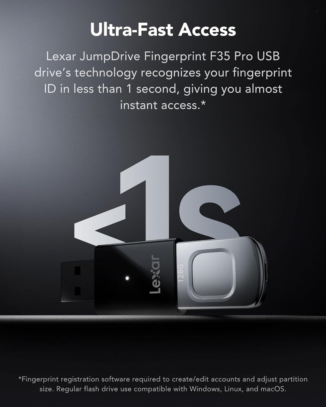 Lexar JumpDrive Fingerprint F35 PRO 128 GB USB 3.0-Flash-Laufwerk, bis zu 400 MB/s Lesen/300 MB/s Sc