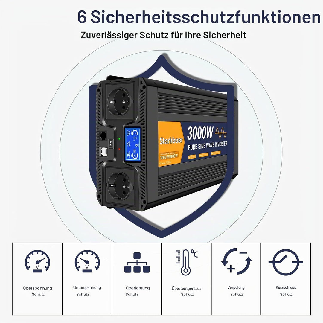 3000W/6000W Wechselrichter 12v auf 230v Reiner Sinus Spannungswandler Power Inverter mit LCD-Bildsch