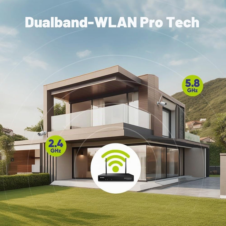 SANNCE WLAN Überwachungskamera Set 8x 3MP IP Aussen Kamera und 8CH 5MP Wireless NVR mit 1TB Festplat