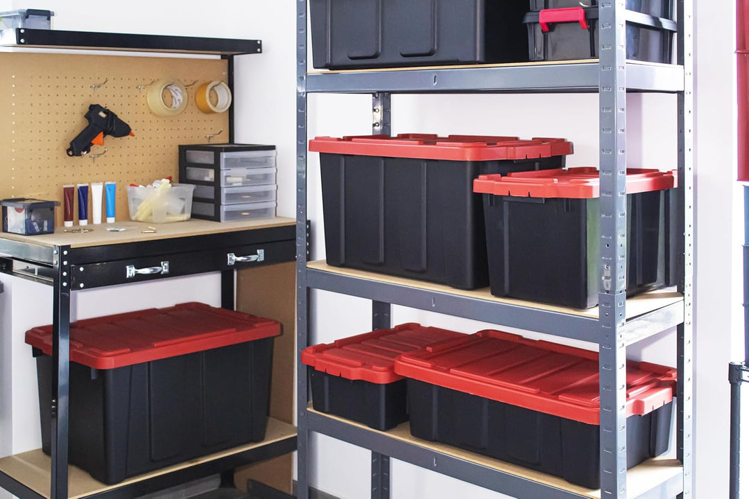 Iris Ohyama Heavy Duty Organisation Boxes, 68L, 4er-Set, Rot, Gross, Robust, Stapelbar, Aufbewahrung