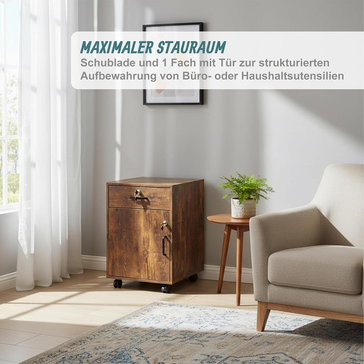 Relaxdays Rollcontainer, Schublade & Türfach, HBT: 57 x 40 x 40 cm, abschliessbar, Aktenschrank auf