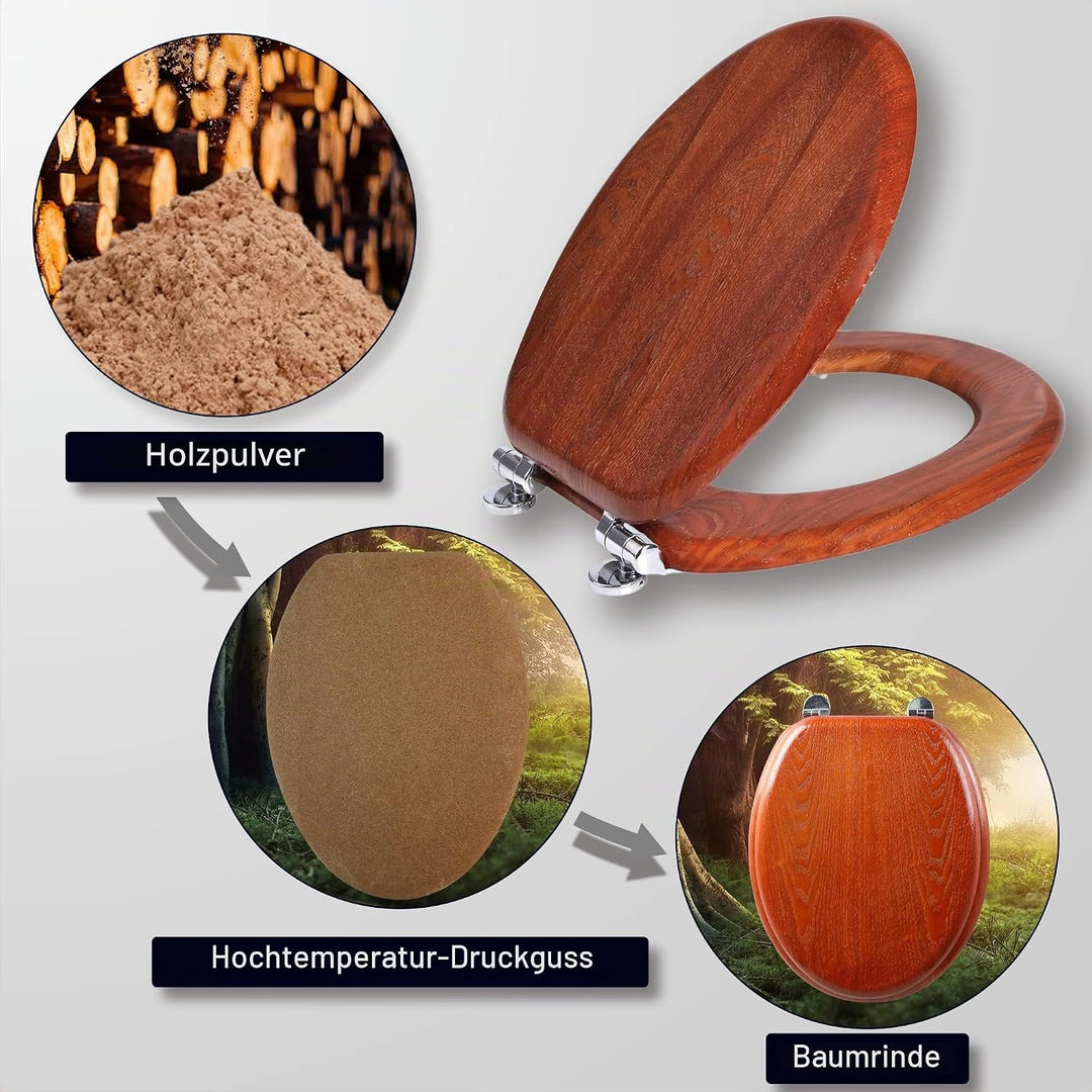 Angel Shield Antibakterieller Toilettensitz aus Holz, mit Absenkautomatik, mit Schnellverschluss, ve