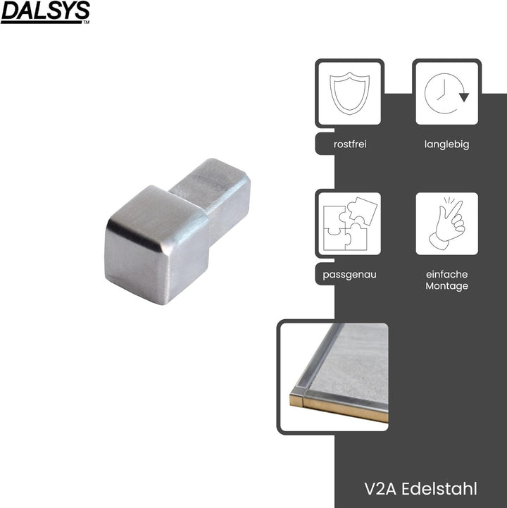 Dalsys 5x Endstück für Fliesenschiene 10mm Quadratprofil Edelstahl Gebürstet, Fliesenprofil Höhe 10m
