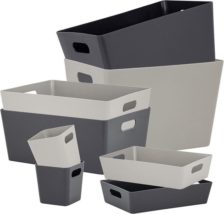 6 x Ordnungsbox - 15 cm hoch - anthrazit - 26 x 35 cm - DINA4-Format - - Ordnungskorb - Regalorganiz