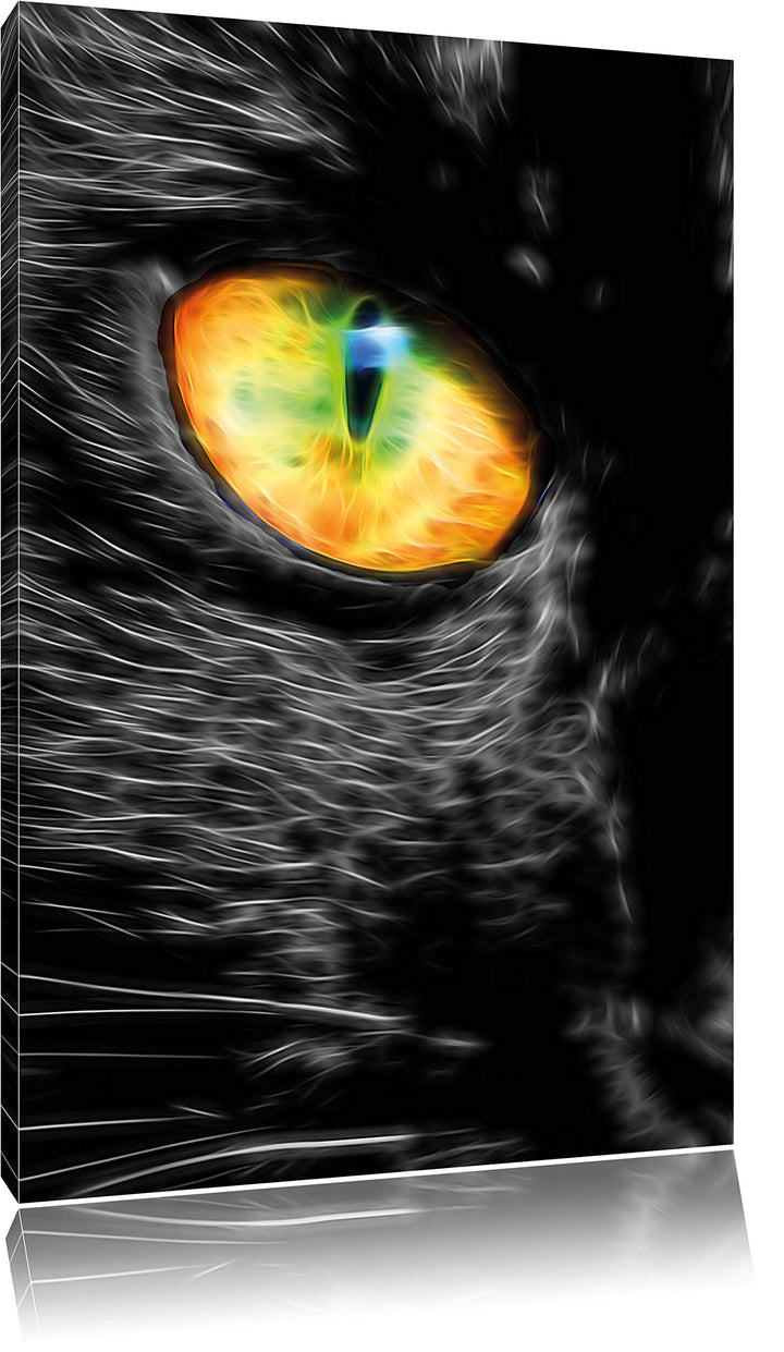 Pixxprint Schwarze Katze mit magischen Augen als Leinwandbild/Grösse: 120x80 cm/Wandbild/Kunstdruck/