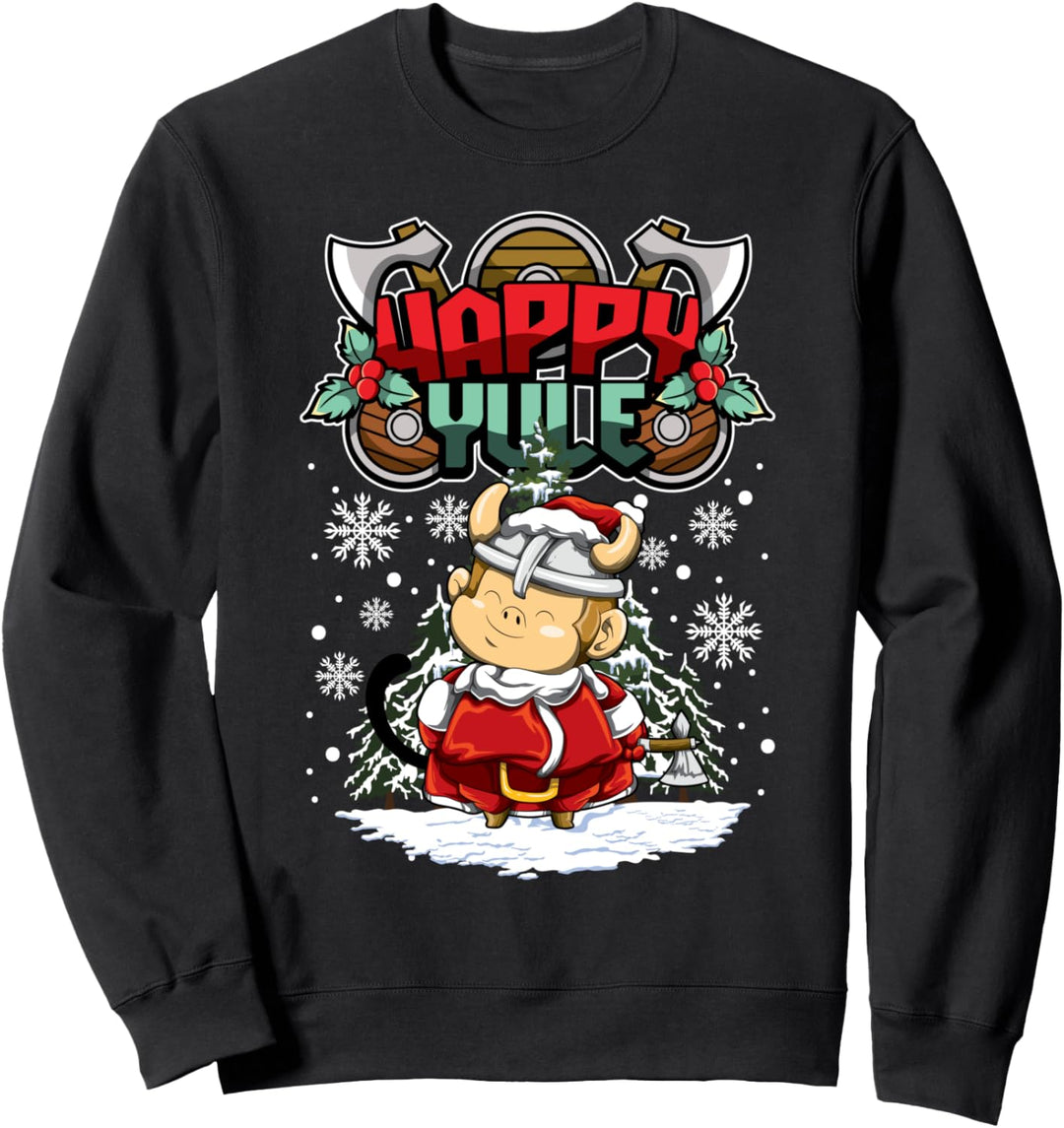 Happy Yule - Wikinger Weihnachtstiere - Affe Sweatshirt