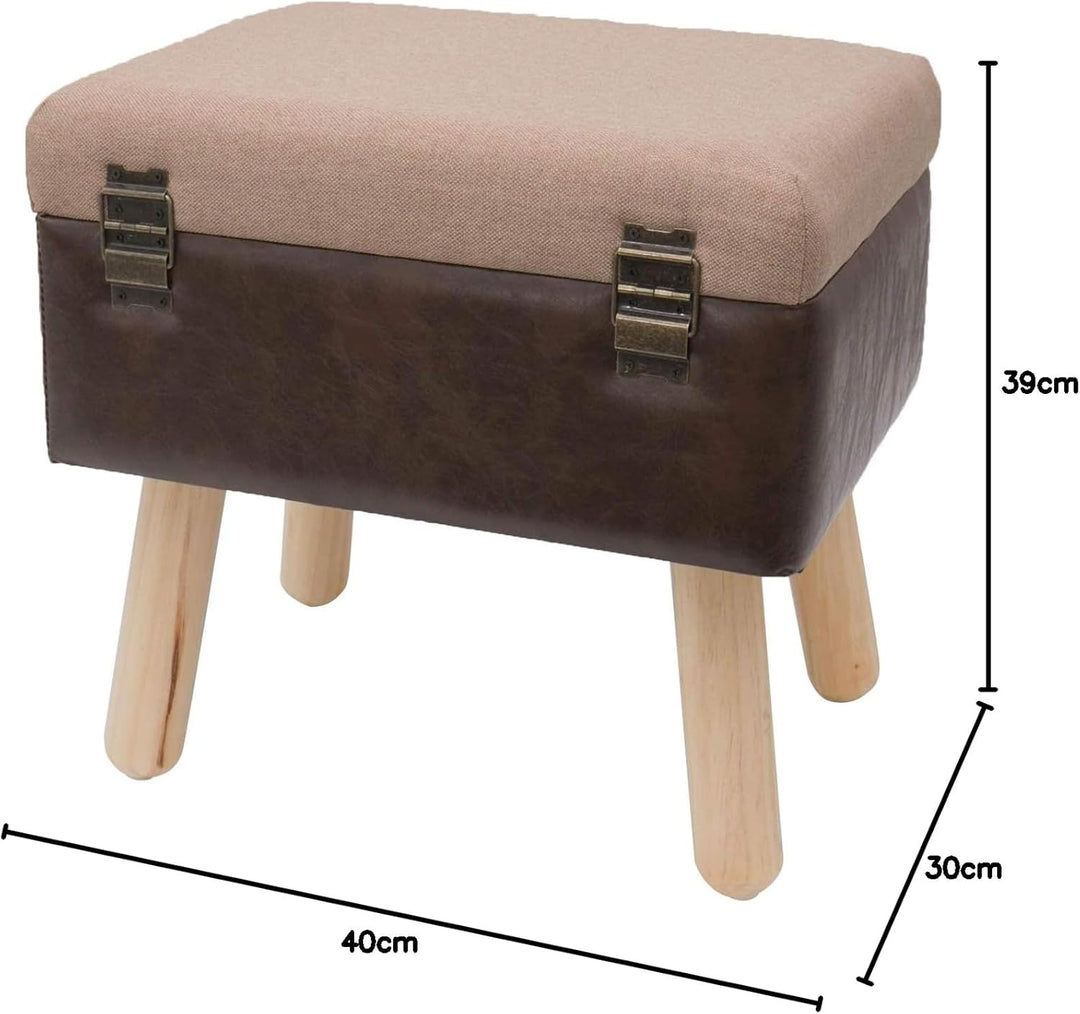HMF Vintage Sitzhocker mit Stauraum aus Holz | 40 x 32 x 39 cm | Braun | Klassik