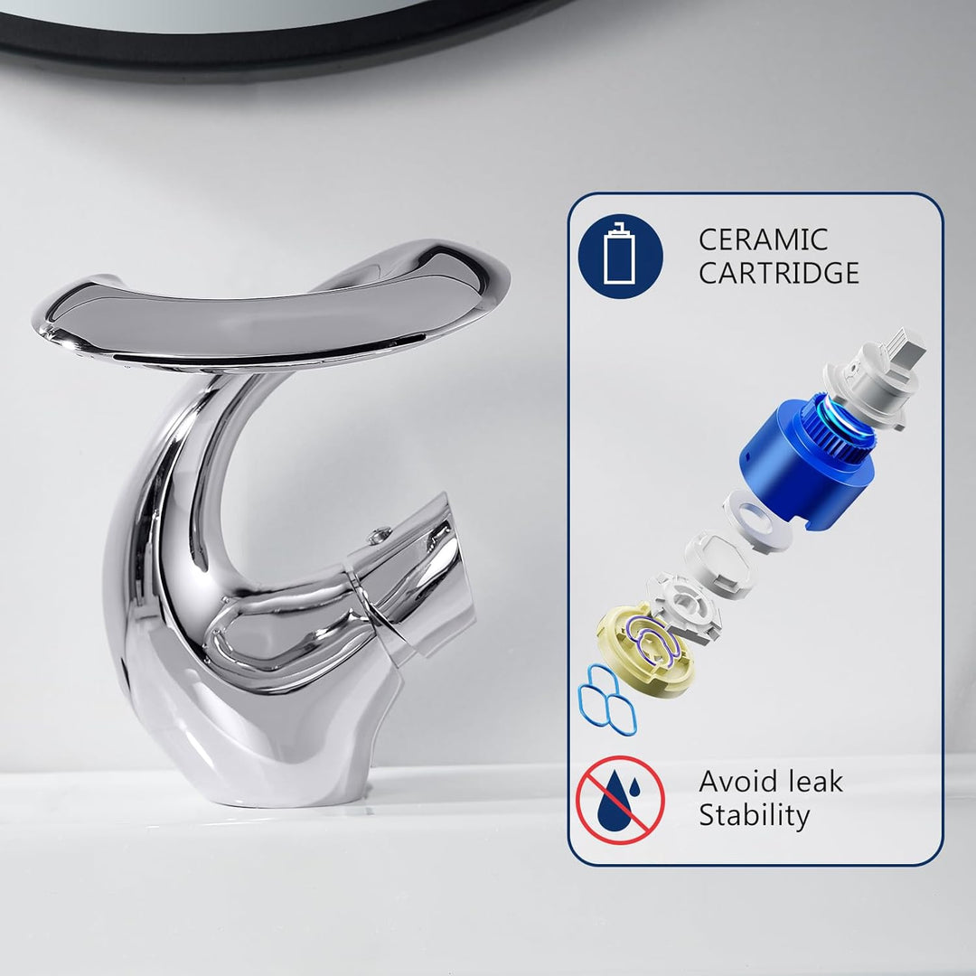 Wasserhahn Bad Wasserfall Chrom Waschtischarmatur Mischbatterie Waschbecken Armaturen Silber Modern