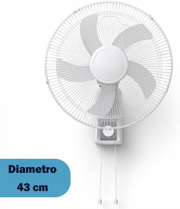BAKAJI Wandventilator mit Gitter 43 cm, 5 Flügel, 3 wählbare Geschwindigkeitsstufen, 65 Watt Leistun