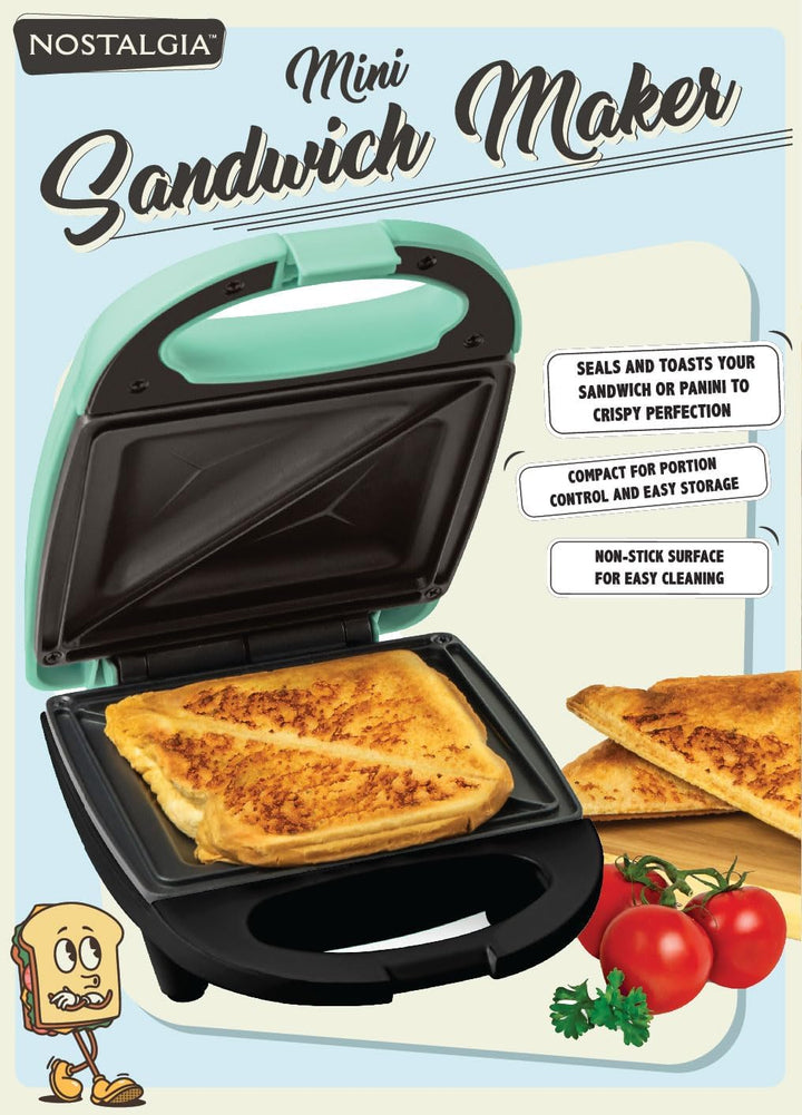 Nostalgia MyMini Persönlicher Sandwichmaker, Antihaft-Panini-Presse, Pizza-Taschen, Quesadillas, Min