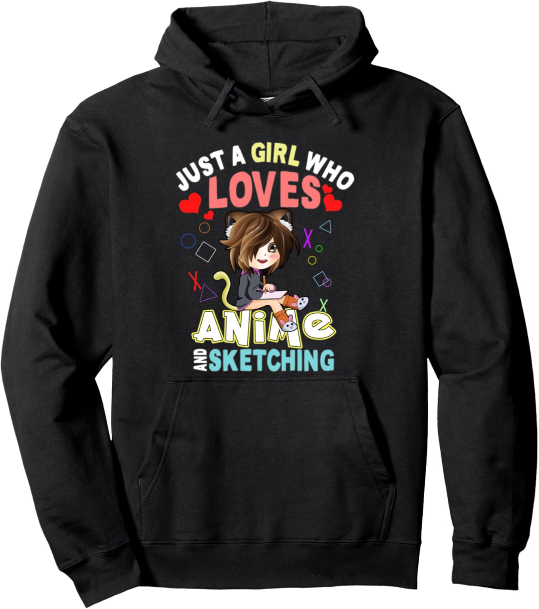 Just A Girl Who Loves Anime Sketching Teen Girl Merchandise Pullover Hoodie