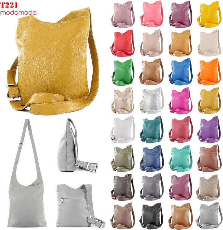 modamoda de - T221 - ital. Umhängetasche Schultertasche Medium aus Leder Signalrot, Signalrot